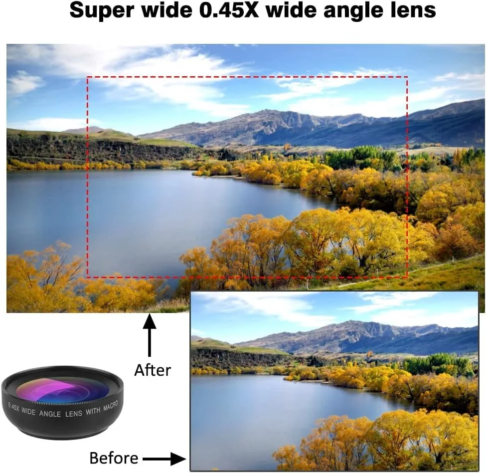 Mobile Phone Lens 2 IN 1 Universal Clip 37mm 0.45X 49uv Super Wide-Angle + Macro HD For iPhone Android