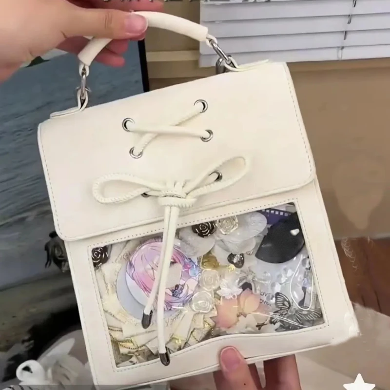 Japanese Women Kawaii Backpacks Sweet Y2k Aesthetic Girls Bow Schoolbags Fashion Preppy Handbags All Match Transparent Ita Bags 4