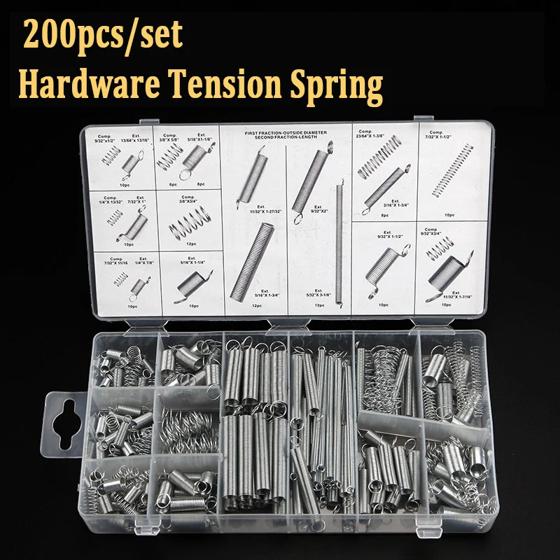 200Pcs Steel Spring Assortment Set Electrical Hardware Spring Drum Extension Tension Springs Pressure Suit Muelles Metal