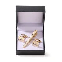 Copper square laser grid tie clip cufflink box set men's French shirt cufflink suit tie clip fashion jewelry gift wholesale 5