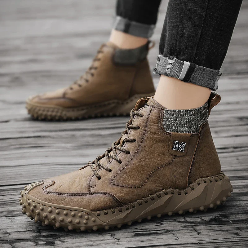 New Winter Waterproof Men Boots Plush Warm Snow Boots Outdoor Non-slip Men Ankle Work Boots Men's Motorcycle Boots Botas Hombre