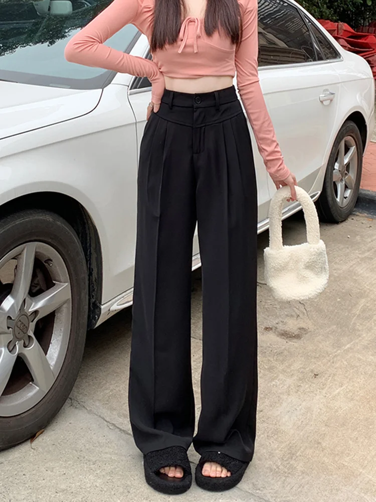 Pendant Grey Suit Pants For Women Summer Korean Version 2023 New High Waist Wide Leg Casual Pants Straight Leg Pants