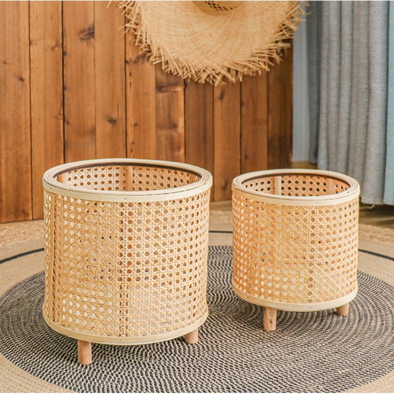 Nordic Plant Stand Handmade Rattan Weaving Flowers rack Living Room Floor Flower Stand Balcony Green Plants indoor gardening