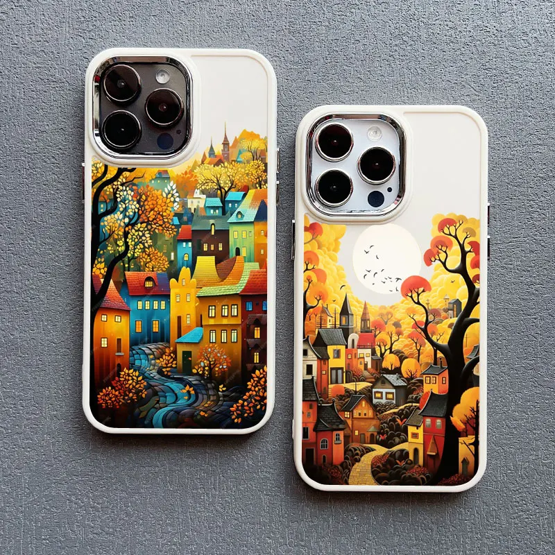 Blätter Herbst Waldhaus Silikon Handyhülle für iPhone 16 Pro Max 12 13 11 14 15 Plus Pro Max X XS XR Schutzhülle – Detail 13