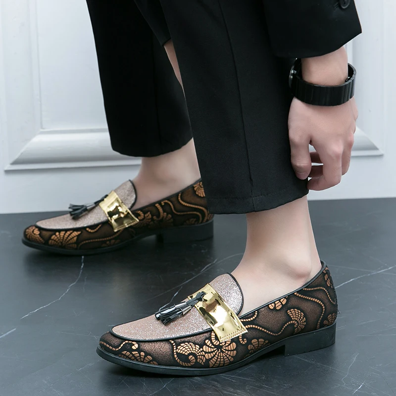 Spring Business Men Dress Shoes Gold Blue Adult Footwear Slip-on Man Party Formal Shoes Plus Size Casual For Men Sneakers