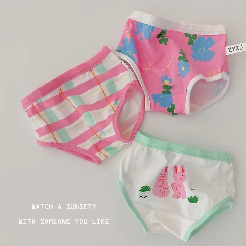 

N032 Children's Underwear Spring and Autumn Rabbit Flowers Cartoon Cotton Boxer Underwear for Girls