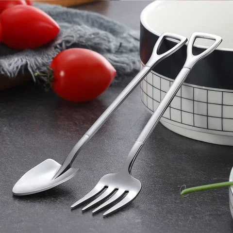 

9 Pieces Shovel Spoon Fork Shovel Coffee Spoon Shovel Handle Dessert Spoon Ice Cream Spoon Shovel Shape Fork Fruit Fork Vajilla