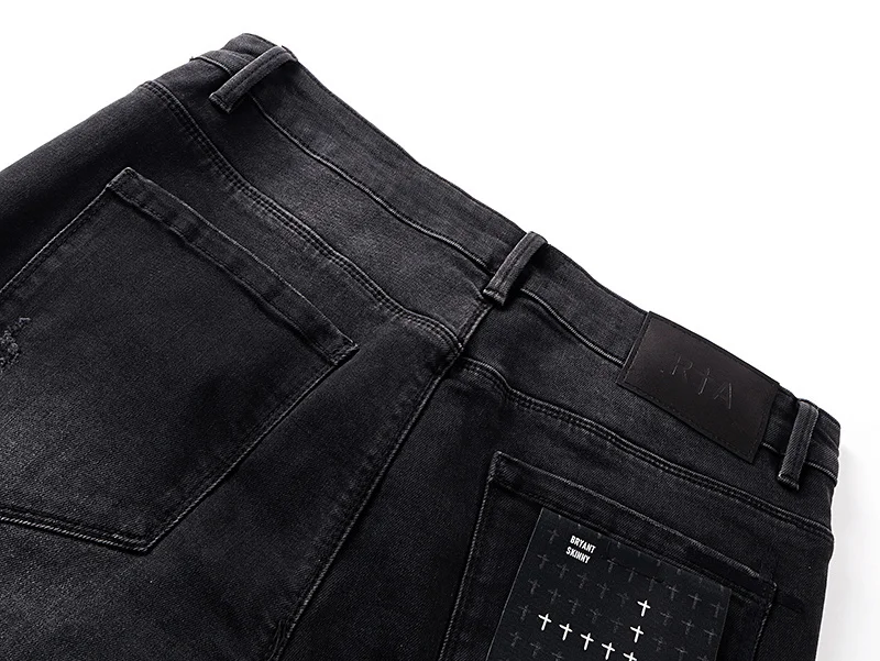 بنطلون جينز رجالي ضيق من ماركة RTA بتصميم ممزق ومزين بالرسم والجرافيتي، بنطلون طويل للشارع