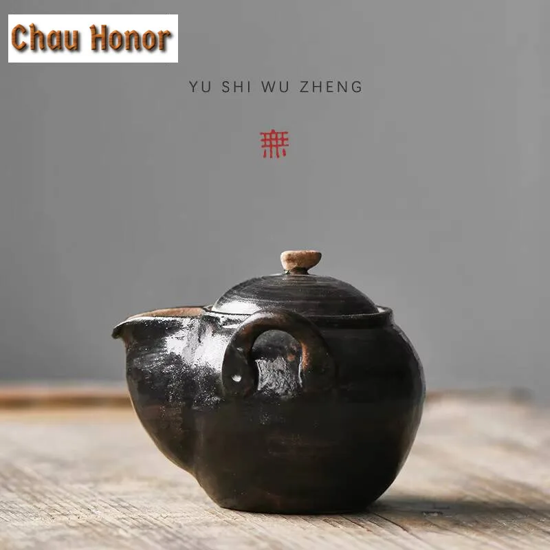 150ml Japanese Rough Pottery Treasure Bottle Pot Creative Handcrafted Tool Teapot Retro Tea Making Hand Grab Kettle Gift Box