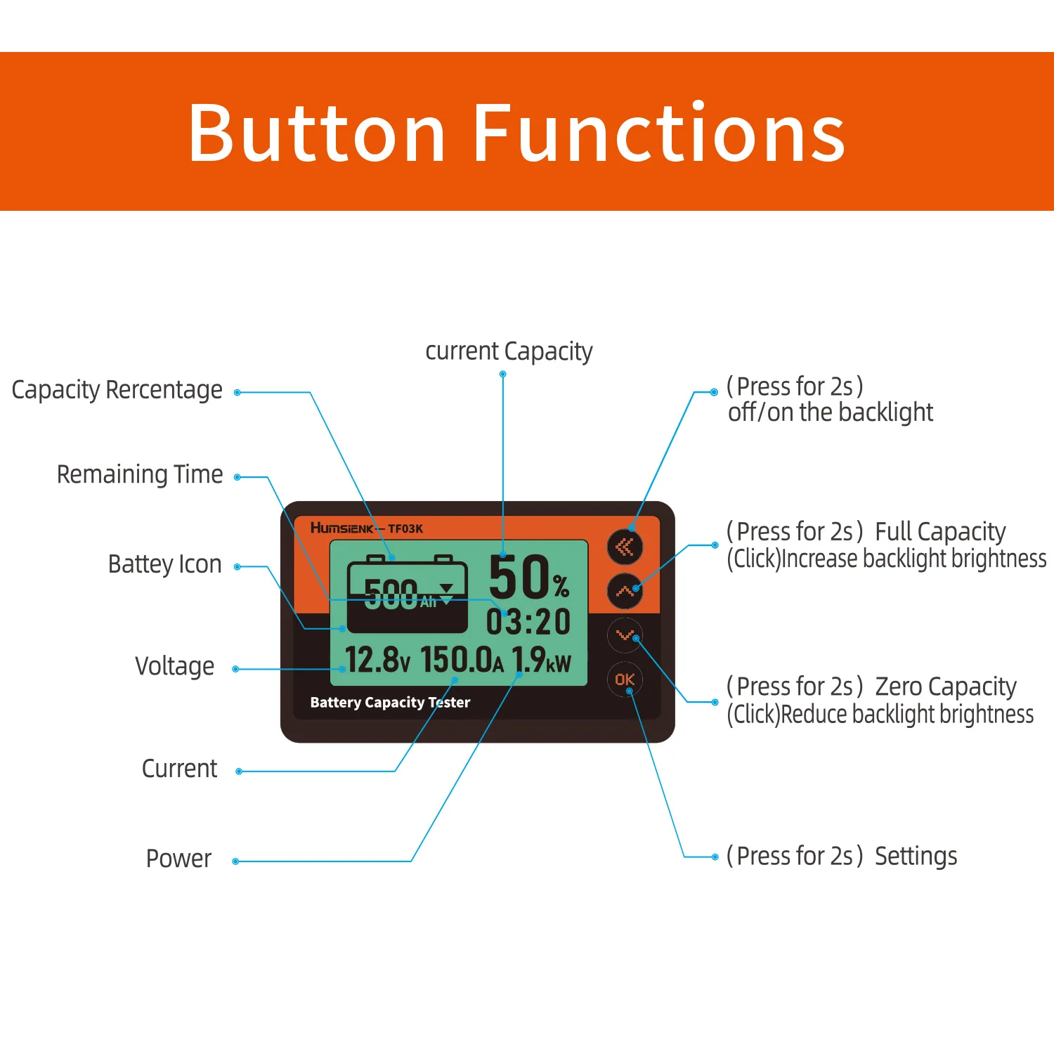 350A Battery Monitor Range 10V-120V Compatible 12V LiFePO4 Battery With Front Setting And Switch Key Test RVs Golf Carts Moto