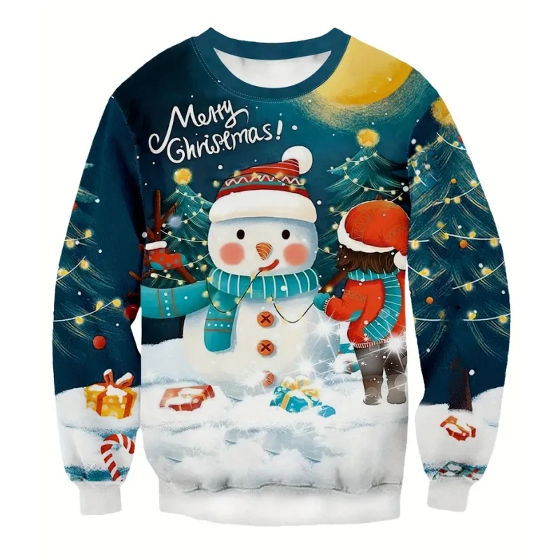 thumbnail image 1 of Suéteres de otoño e invierno para hombre, suéteres con estampado 3D de Papá Noel y muñeco de nieve, suéteres casuales de moda para deportes callejeros para hombre, 1 of 4