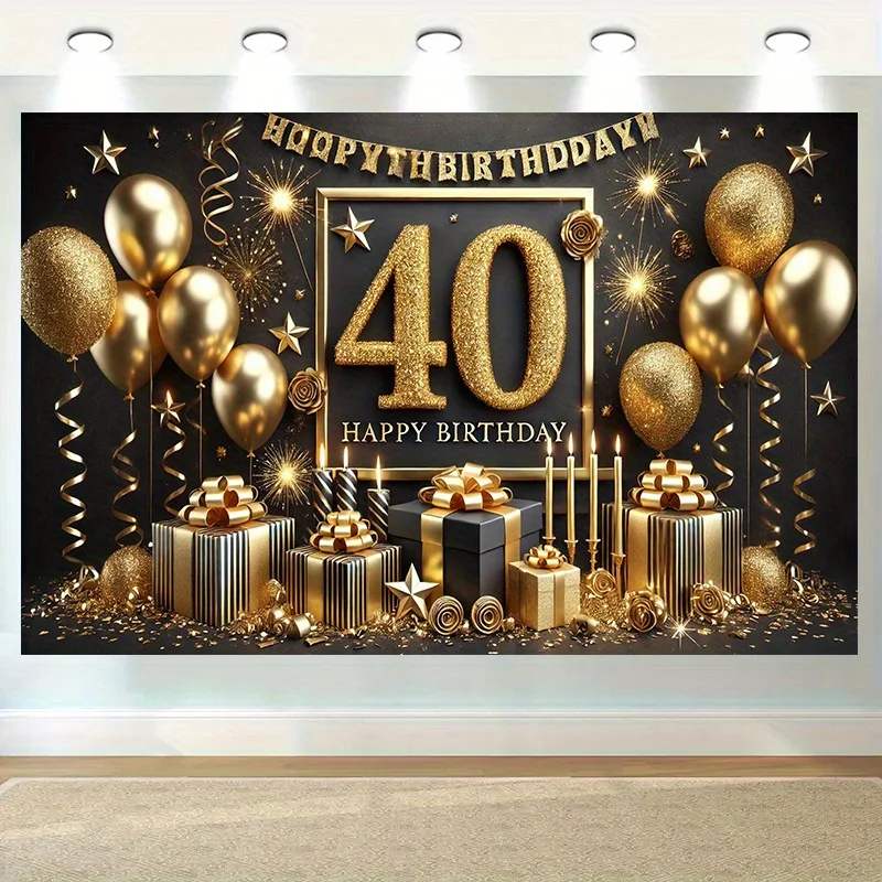 실내 및 실외 이벤트, 집, 정원, 휴일 장식을 위한 럭셔리 40번째 생일 파티 배너 - S