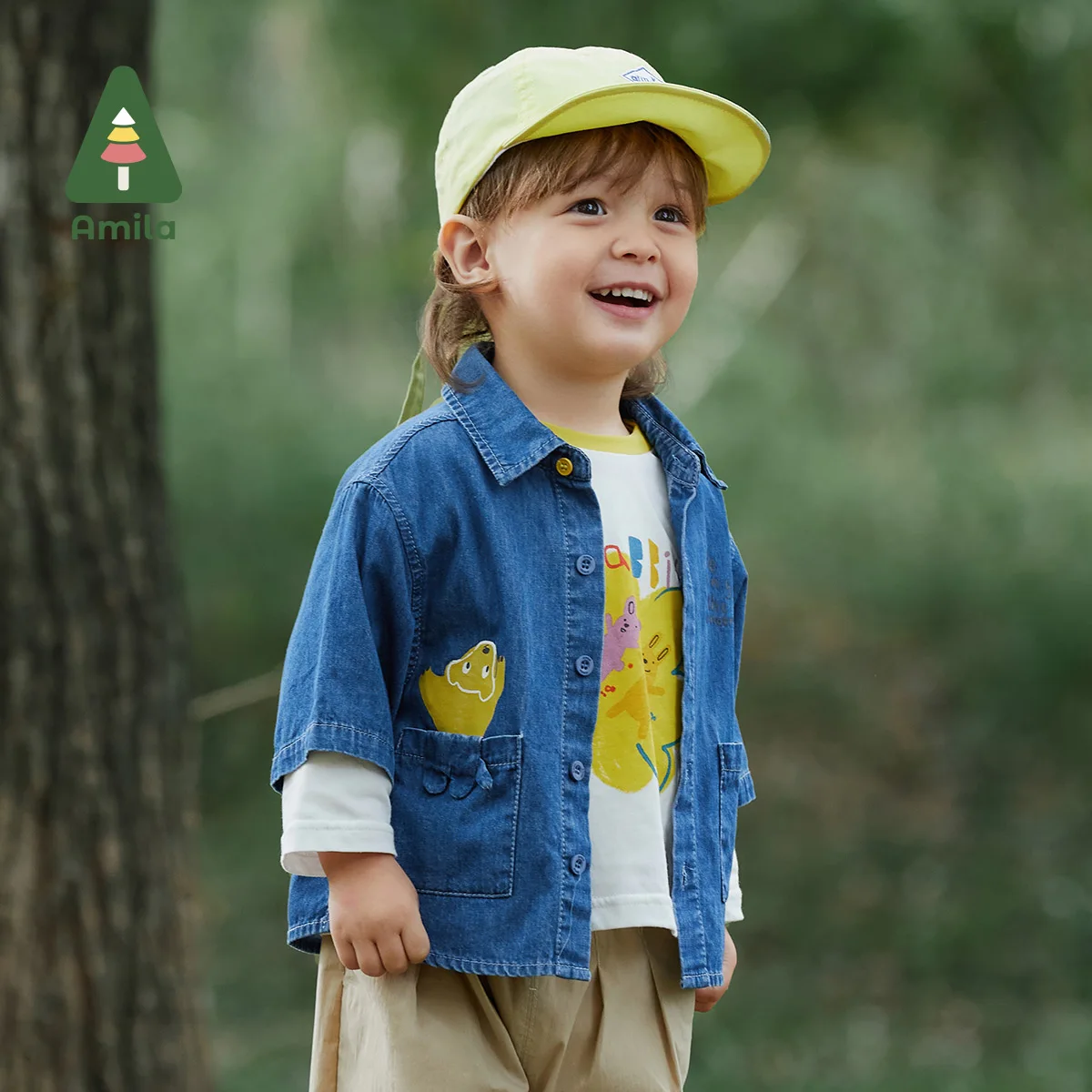 Amila Baby Boys Demin Shirt Spring New 100% Cotton Long Sleeves Top Fashion Soft Cowboy Three Quarter Sleeve Kids Outwear