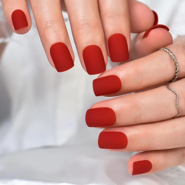 Stunning short red acrylic nails square set! #nail #nails #nailart  #shortnails #rednails | Red acrylic nails, Red gel nails, Red nails