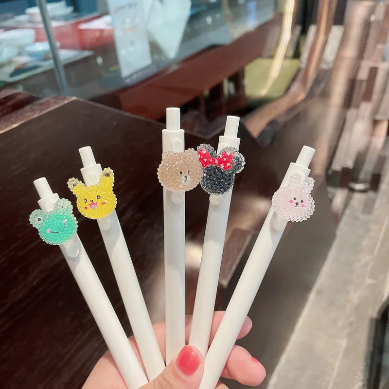 

36pcs Crystal Cute push neutral pen 0.5 high color cartoon black pen three-dimensional beautiful gift carbon pen