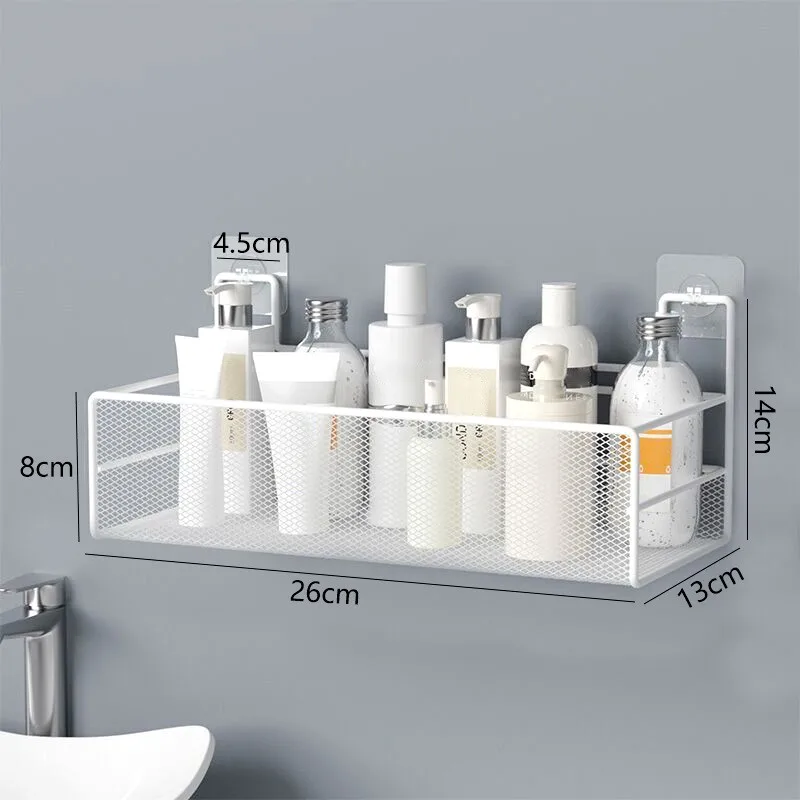 Wall-mounted Bathroom Shelf Shower Shampoo Rack Organizer Toilet Accessories Holder Kitchen Free Punch Condiment Storage Baskets 6