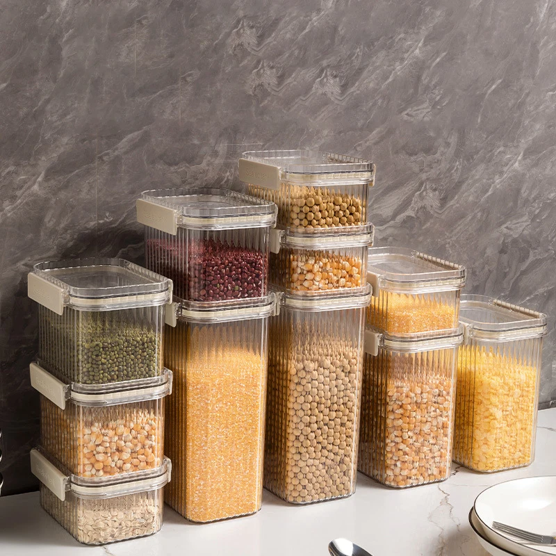 

Kitchen Storage Box Cereals Moisture-proof Sealed Jar with Lid Stackable Plastic Storage Bottle Home Refrigerator Airtight Tank