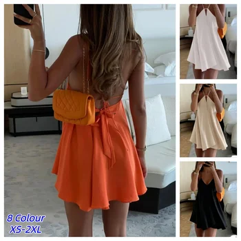 Sexy Party Off Shoulder Women's Elegant Sleeveless Hollow Out Beach Backless High Street Lady Summer Hanging-neck Dresses
