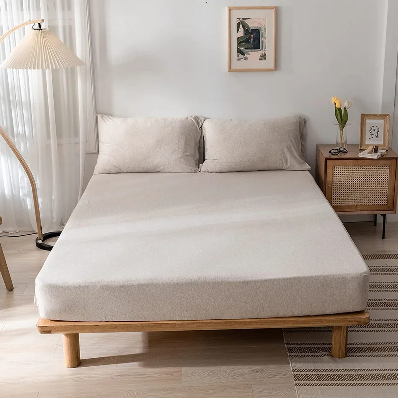 100% Cotton Yarn-dyed Jersey Fabric Fitted Sheet With Elastic Around Mattress Protect Super Soft Flat Sheet Straight Corner 2