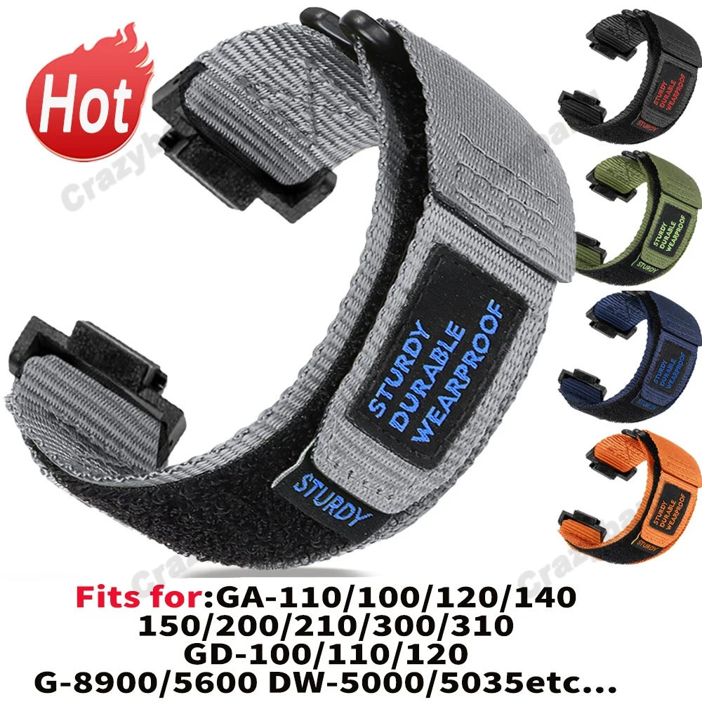 카시오 GA-110 800 GA-2100 GD100 120 G8900 5600 GW-M5610 6900용 16mm 시계줄, 부드러운 나일론 손목 스트랩, 남녀 공용 팔찌