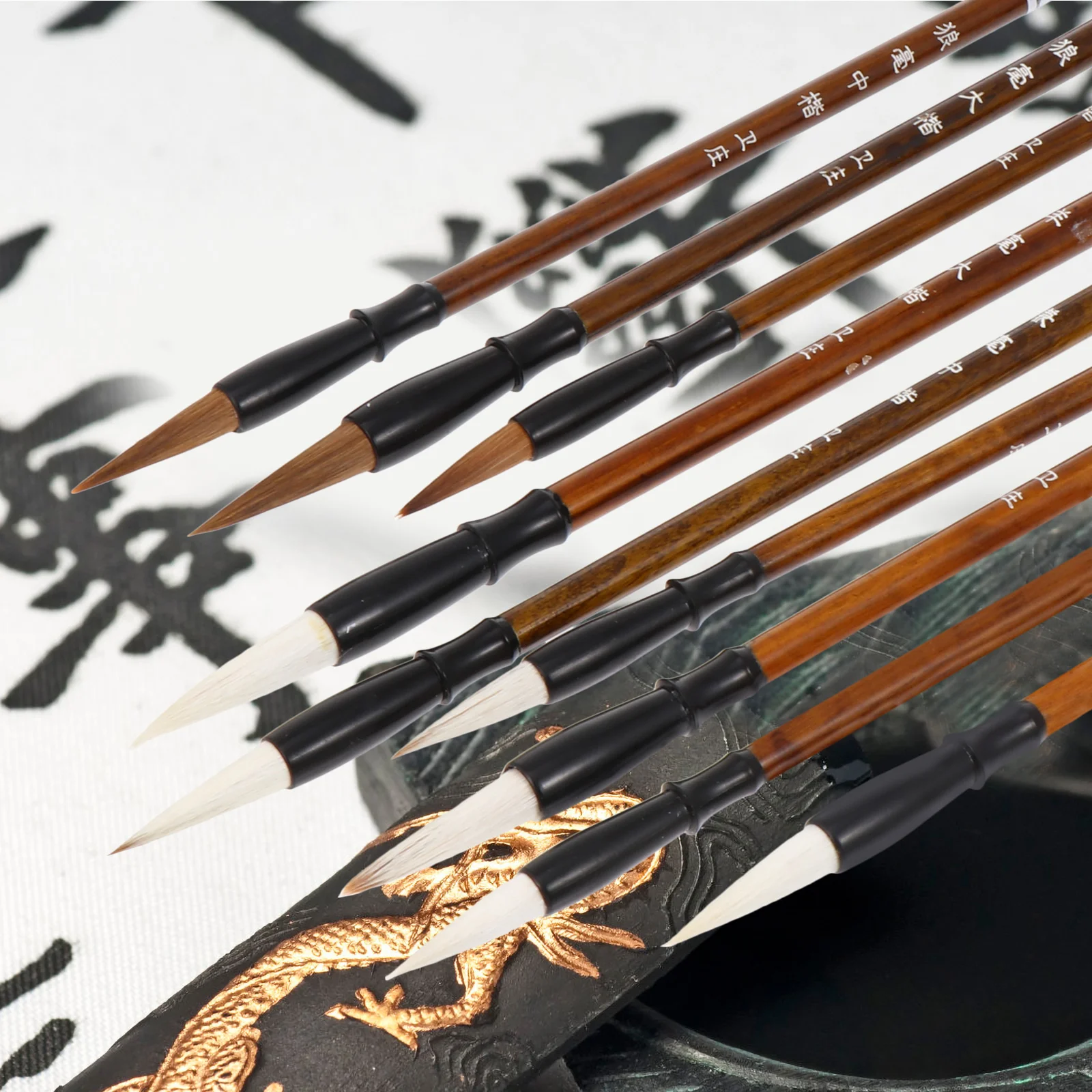 

9 Pcs Cum Calligraphy Brush Student Art Supplies for Kids Chinese Writing Stationery Solid Wood Drawing Pens