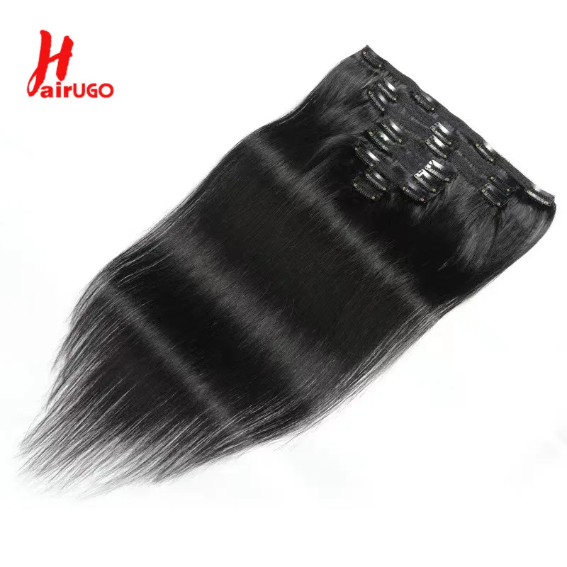 HairUGo Brazilian Human Hair Clip In Extension Straight Brazilian Non-Remy Human Hair 8 Pieces/Sets Full Head 120G Clip In