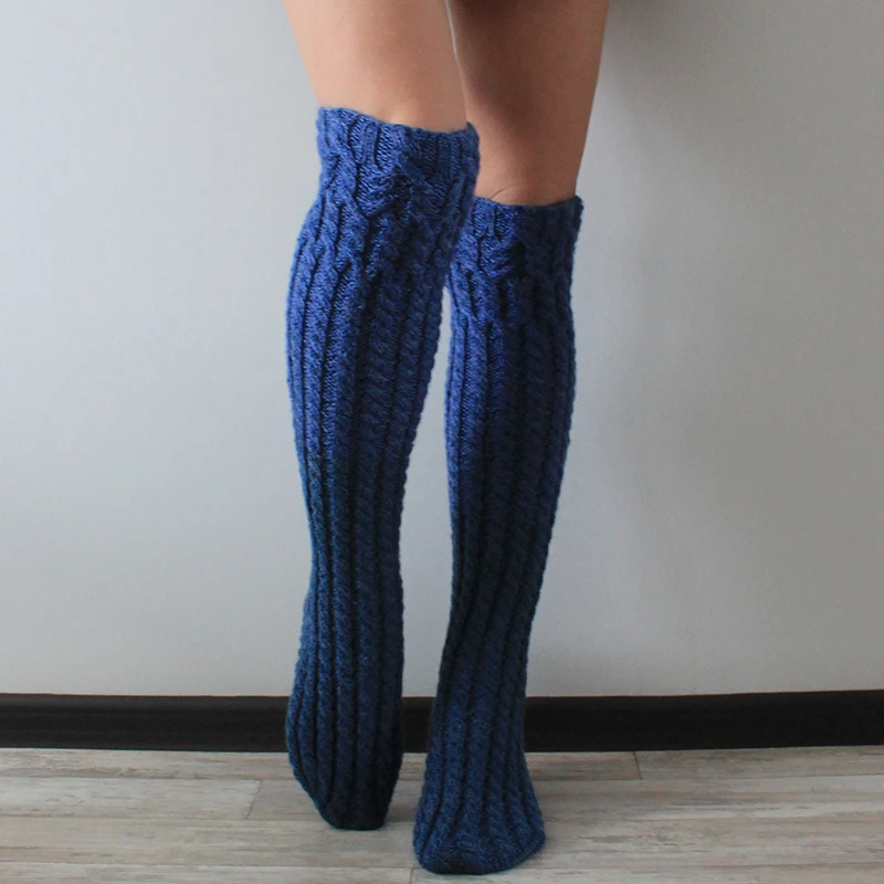 Ladies Winter Cable Knit Thigh High Socks Fashion Over the Knee Leg Warmers Solid Color Boot Stockings for Women