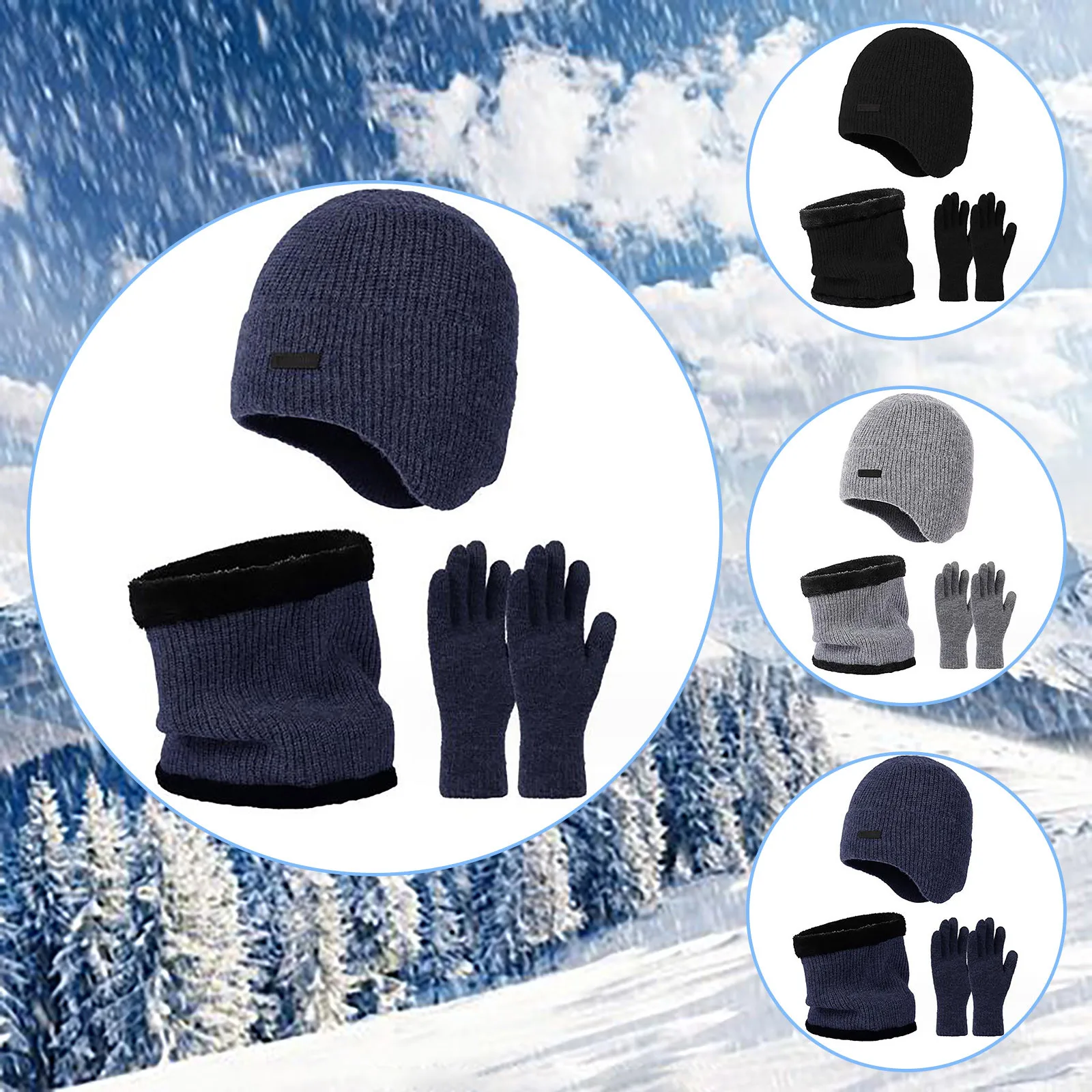 

Thick Hat Scarf and Gloves Three-Piece Set Women Knitted Hat Accessories Beanie Cap Winter Woolen Warm Female Scarf Hat Suit New