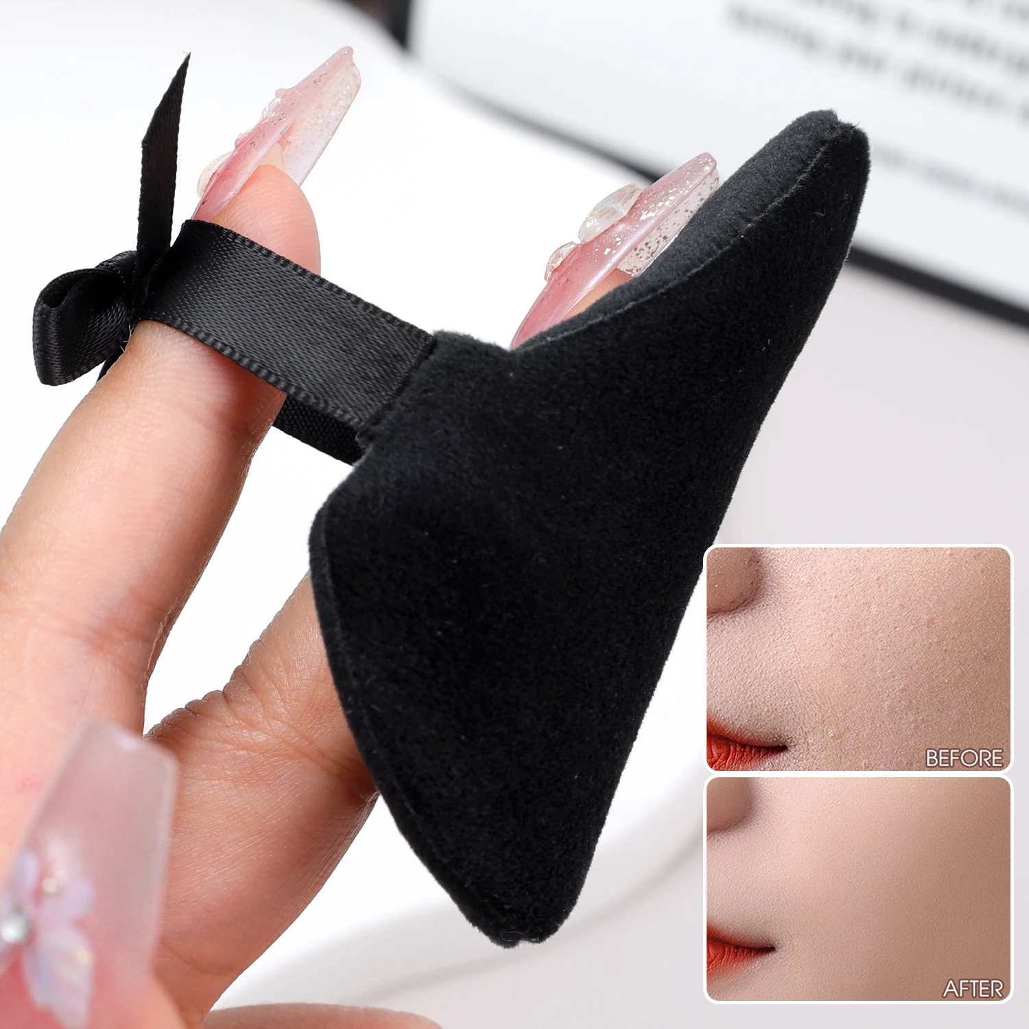 Crystal Velvet Triangle Powder Puff Ultra-Soft Washable Short Fluff Bows Loose Powder Cosmetic Puffs Sponge Apply Makeup Tools 3