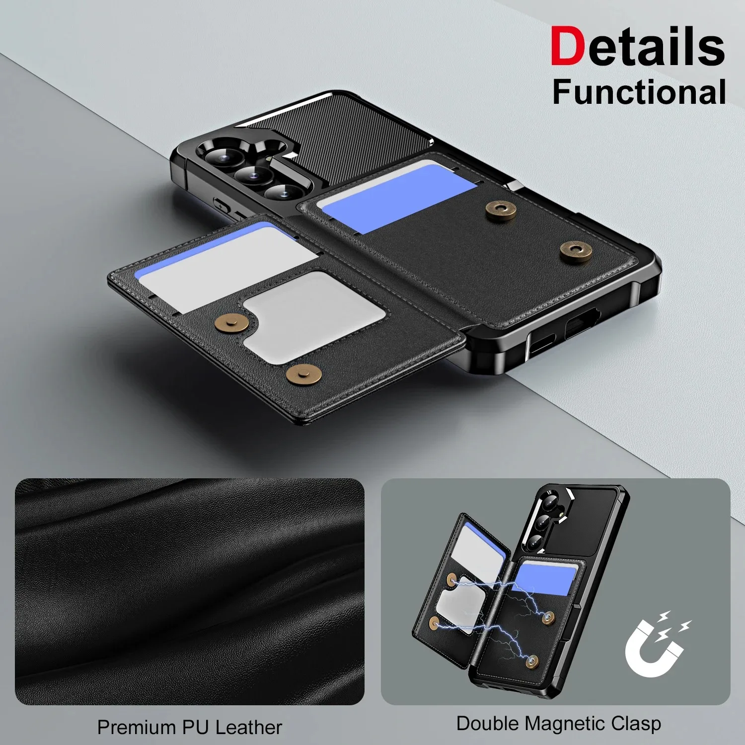 Magnetic Leather Card Slot Wallet Case - Universal Fit