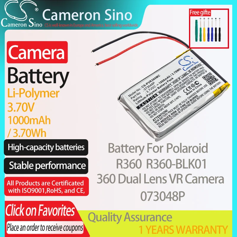 Batteria Cameronsino Per Polaroid R360 R360-Blk01 360 Dual Lens Vr Camera Adatto Polaroid 073048P Batterie Per Fotocamere Digitali 1000Mah