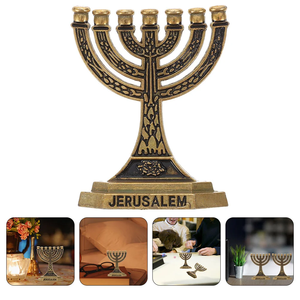 Hanukkah Traditional Chanukah Menorah 7 Branch Jerusalem Temple Holder Jewish Israel Candlestick Taper Holder candle holders