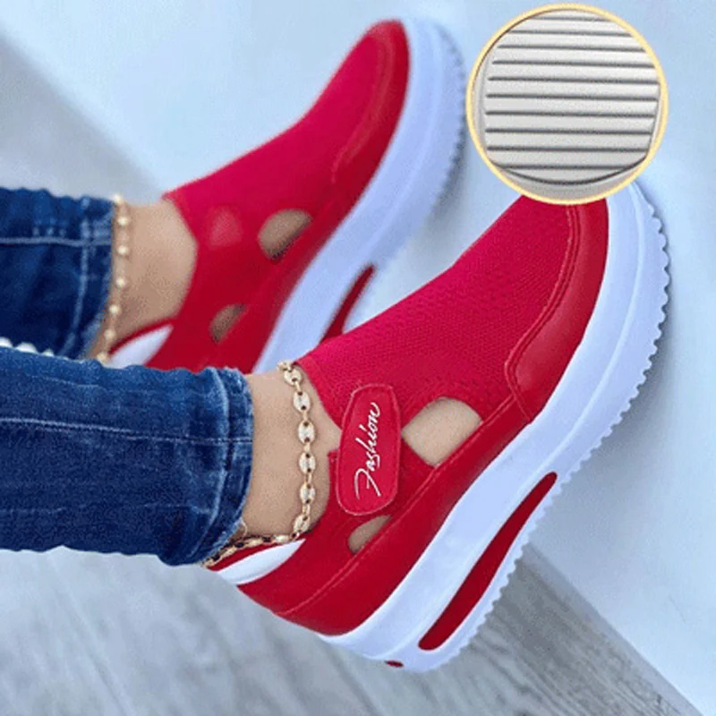 Atikota Mesh Women Vulcanized Shoes Fashion Hollow Out Casual Platform Shoe Plus Size Lady Sneakers 2022 Summer Zapatillas Mujer