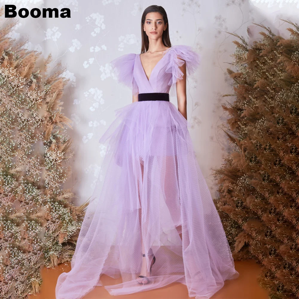 

Booma Lavender A-Line Prom Dresses V Neck Sleeveless Homecoming Party Gowns for Women Tulle Elegant Evening Dress 2024 Bespoke