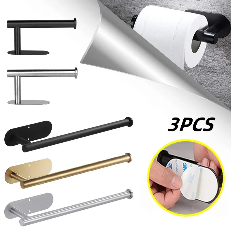 Bathroom No Drill Tissue Towel Dispenser Wall Mount Storage Stand Adhesive Toilet Roll Paper Holder Organizer Kitchen Stainless