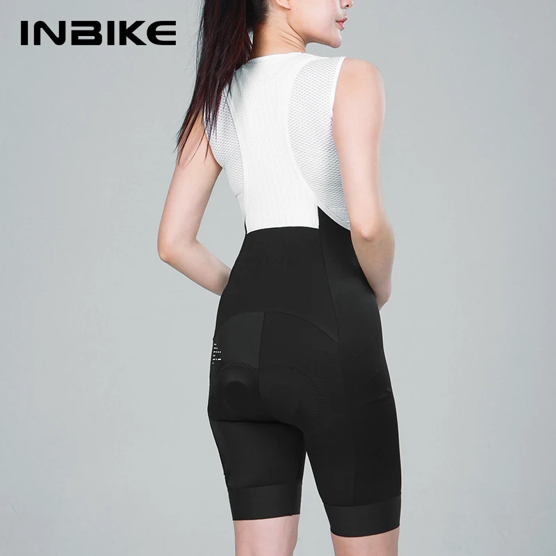 INBIKE Women Cycling Bibs Shorts 3D High Density Sponge Padde Bike Bicycle Shorts Pants with Pockets Biking Clothing MTB