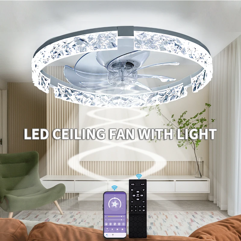 Modern LED Ceiling Fan Light APP Remote Control Infinite Dimming Six-Speed Quiet Slim Electric Fan for Powerful Airflow Home Fit