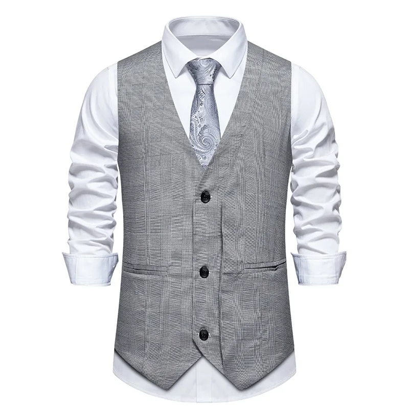 

Gray Vintage Houndstooth Plaid Suit Vest Men 2024 Brand Slim Fit Sleeveless Vest Waistcoat Men Party Wedding Prom Gilet Homme