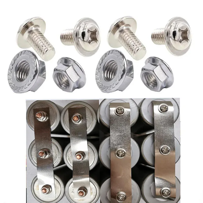 Screw Bolt Nut Set Screw Washer Nut Kit Auto Fasteners Assortment 32650 Screw No Welding Installation M4*5 Screw Nut Spacer Fixing Accessories for DIY 32650 Battery Pack