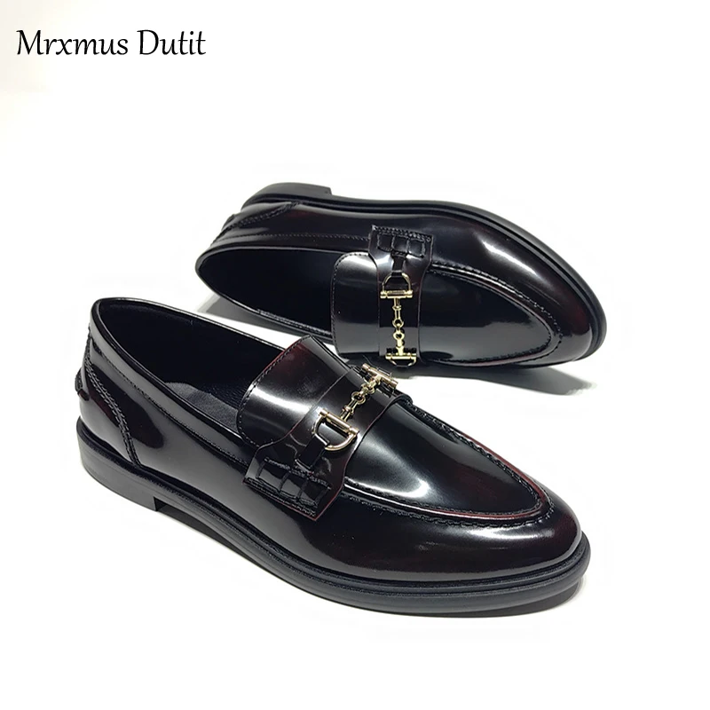 Mrxmus Dutit 2024 Fashion Women New England Style Genuine Leather Round Head Flats Shoes Casual Wild Simple Loafers Female - Image 3