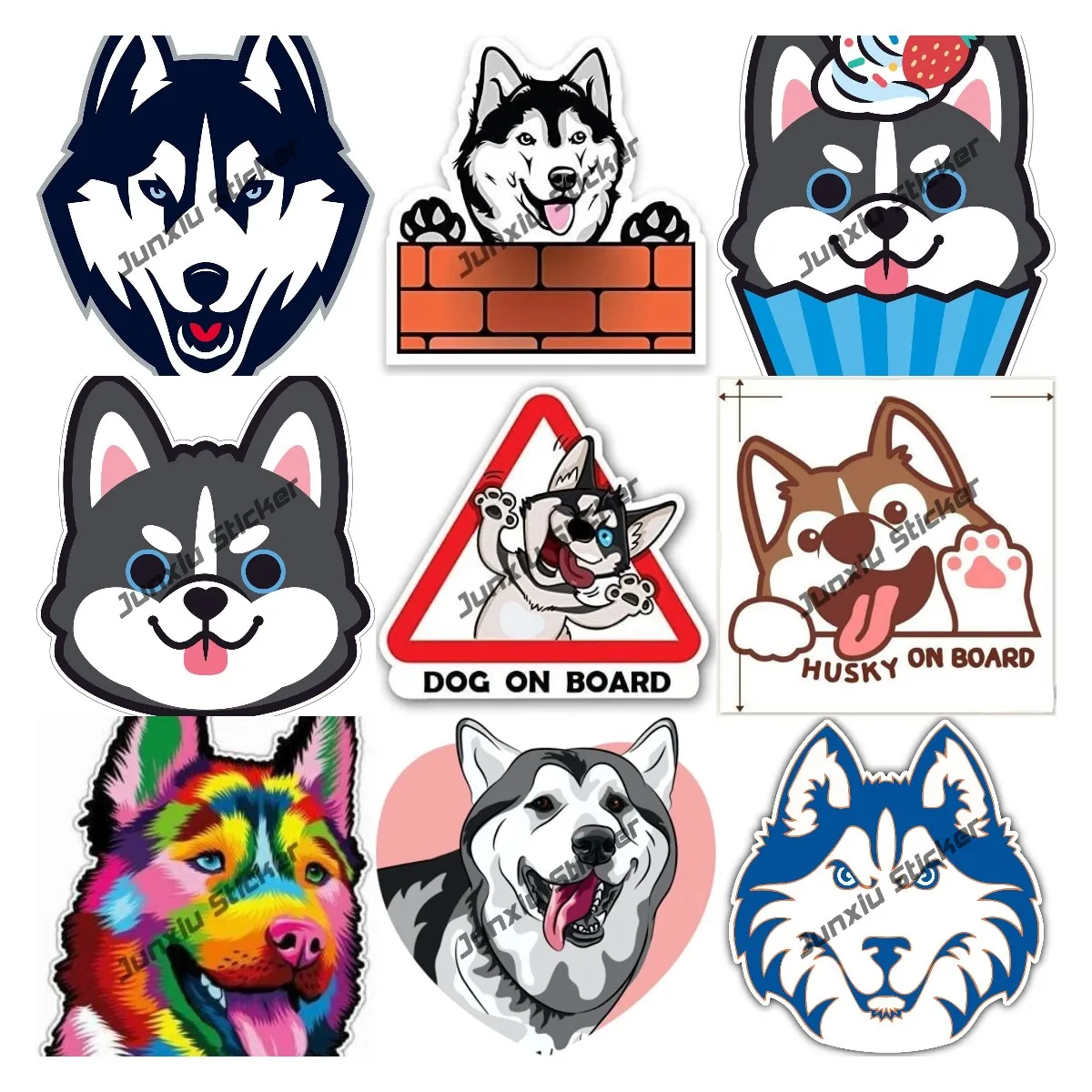 

Husky on Board Decals Cute Husky Pet Dog Sticker Funny Cartoon Animals Siberian Husky Creative Decals for Cars Motorcycle Laptop