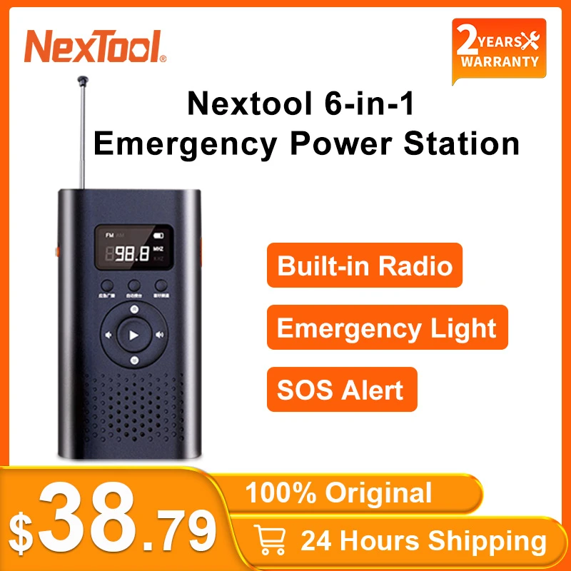 Xiaomi Nextool 6-in-1 Manual Power Station AM FM Radio Flashlight Emergency Alert Laser Light 4500mAh Power Bank for Outdoor