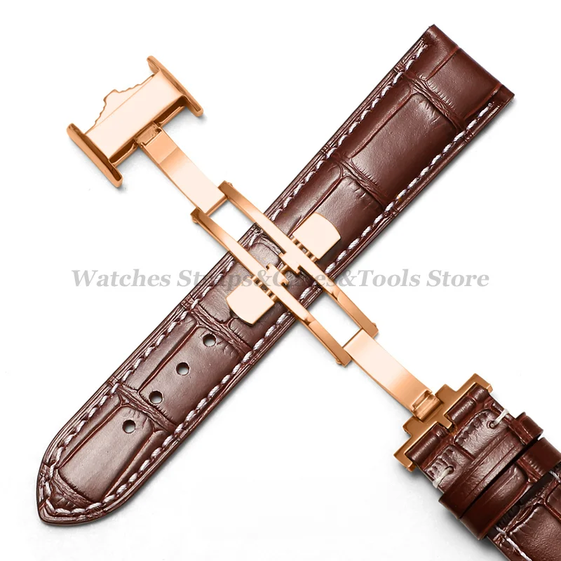 Premium Cowhide Leather Watch Strap with Butterfly Double Push Buckle – Multiple Widths Available