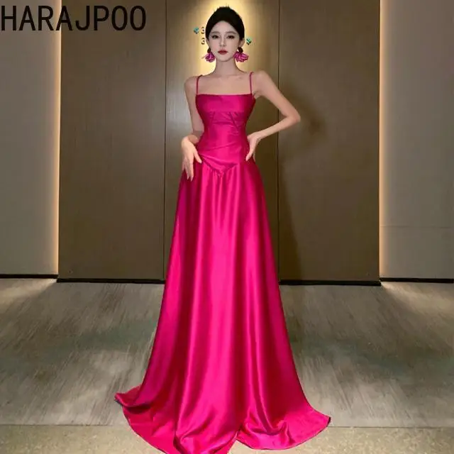 

Модные французские подтяжки с высокой талией Harajpoo, розово-красные подтяжки в виде рыбьих костей, длинные подтяжки на день рождения, женское длинное вечернее платье