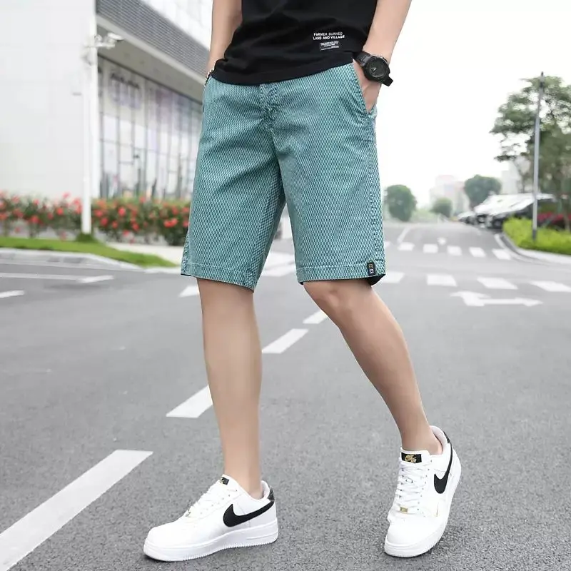 American Trendy Casual Loose Straight Shorts Men's Elastic Waist Drawstring Patchwork Pockets Straight Beach Cool Sport Shorts
