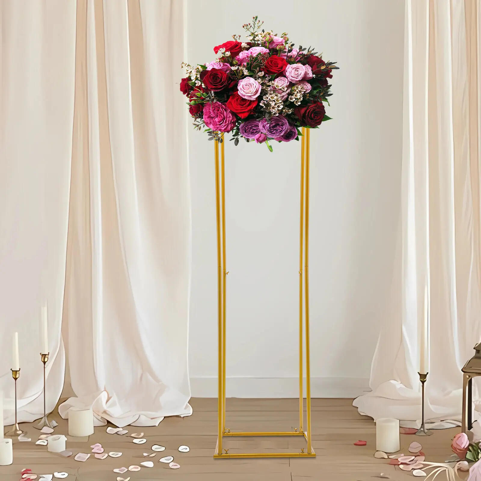 1.8M Gold Metal Flower Stand Plinth Pedestal Wedding Centerpieces Floral Display Flower Balloon Frame Party Events Decoration
