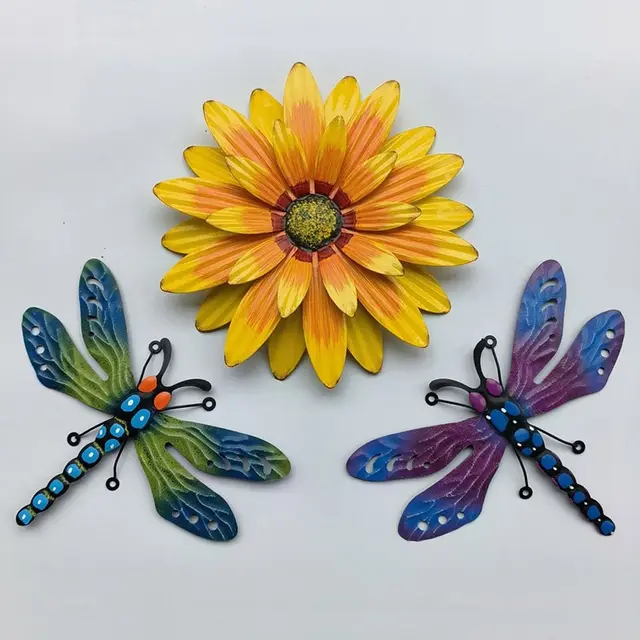 Új Fém Méh Dragonfly Fal Art Függő Szobrok Díszek Hátsó Udvar Kerti Vas Művészeti Beltéri Dekoráció - Image 4