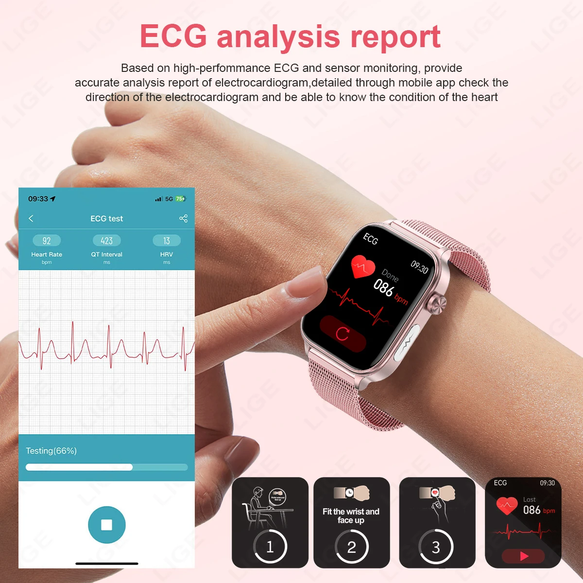 LIGE 2025 New ECG+PPG Smart Watch Women Blood Pressure Pulse Blood Lipid Uric Acid Female Menstrual Health Tracker Smartwatches