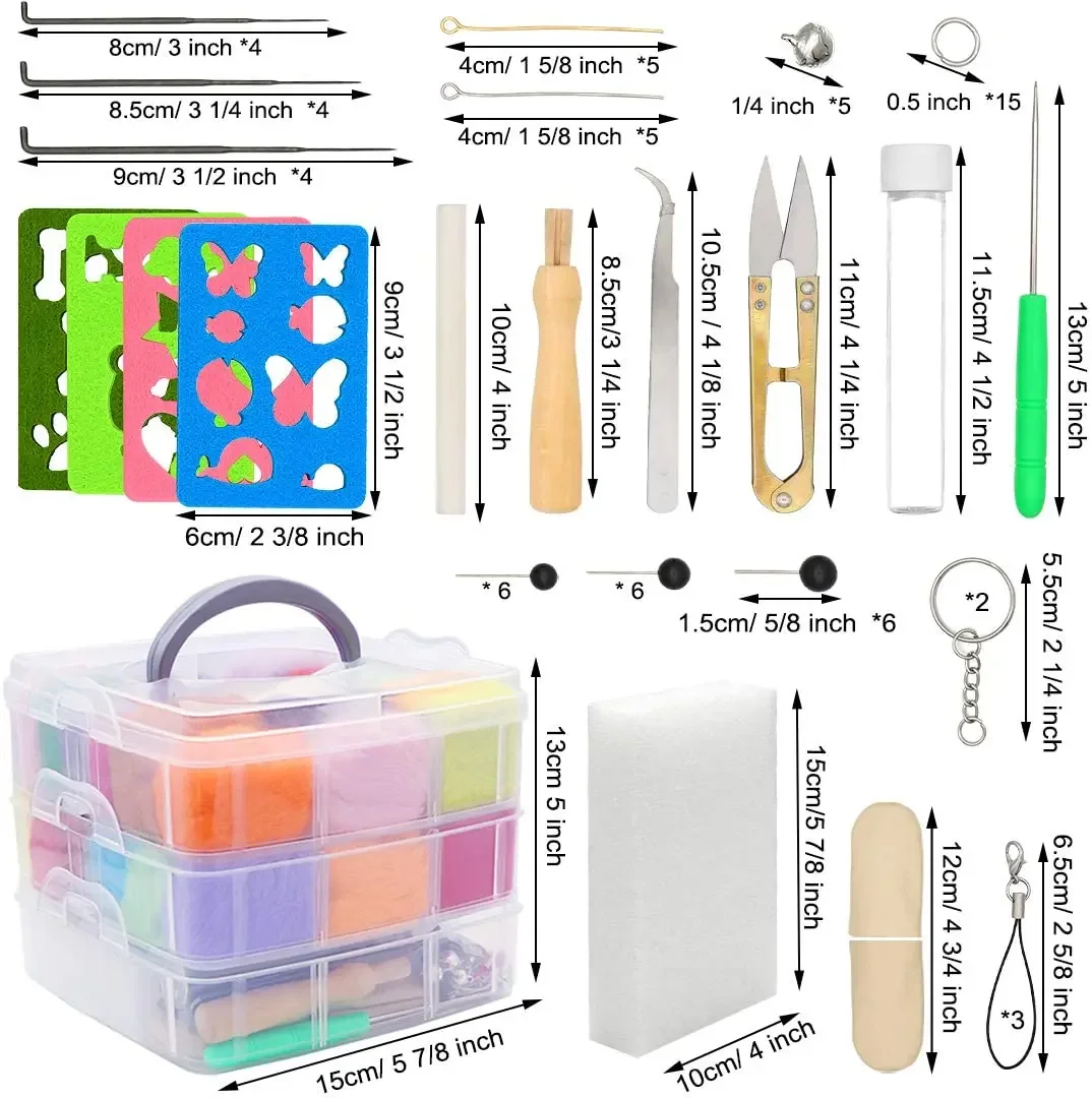 Needle Felt Kit 109PCS Set Wool Roving 36 Colors with Felt Tools and Storage Box for DIY Craft
