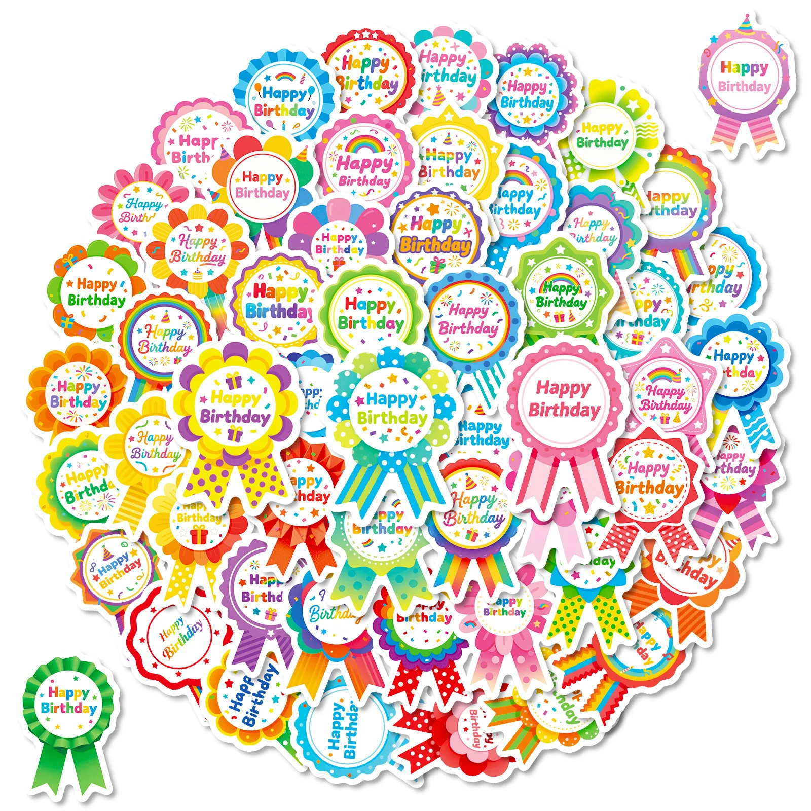 56/112개 해피 버스데이 컬러풀 배지 스티커 파티 장식 보상 서랍, 책상 학교 용품 냉장고 여행가방 책상용